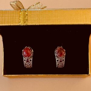 Norwegian Thulite & Rhodolite Garnet J-Hoop Earrings