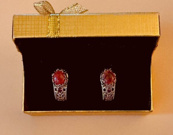 Norwegian Thulite & Rhodolite Garnet J-Hoop Earrings